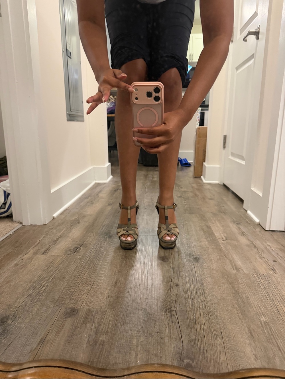 SOLD — YSL Olive Green Camouflage Suede Tribute Platform Sandals - Picture 4 of 8